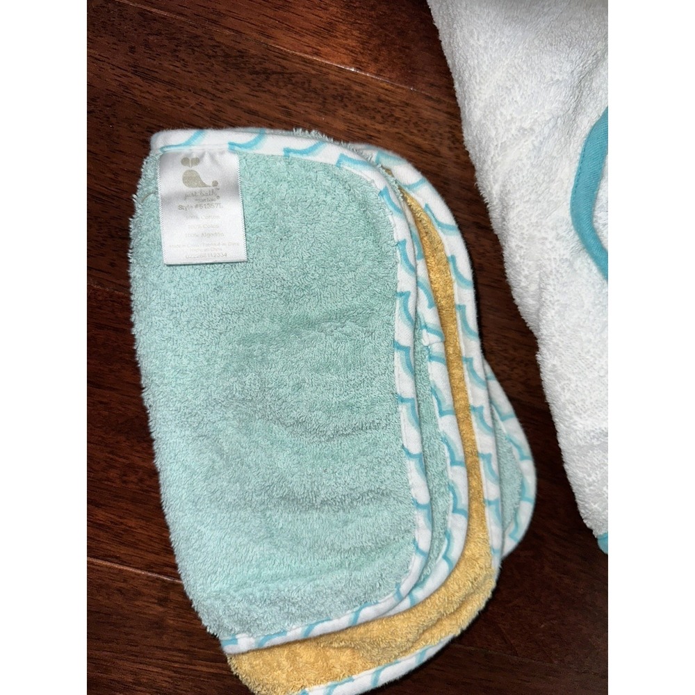 JUST BATH JUST BORN HOODED TOWEL & Three Wash Cloths Hippo Teal Orange - Picture 2 of 6